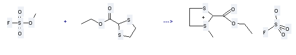 1,3-Dithiolane-2-carboxylicacid, ethyl ester is used to produce 1-Methyl-2-carboethoxy-1,3-dithiolanium fluorosulfonate